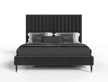 Modrest Hemlock Modern Dark Grey Velvet Bed