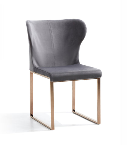 Modrest Chadwick Modern Grey Velvet and Rosegold Dining Chair