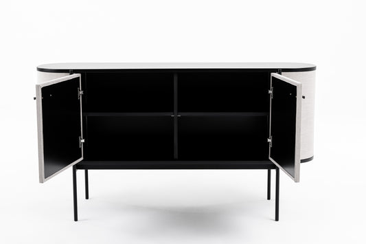 Modrest Hobart Modern Beige Fabric and Black Metal Buffet