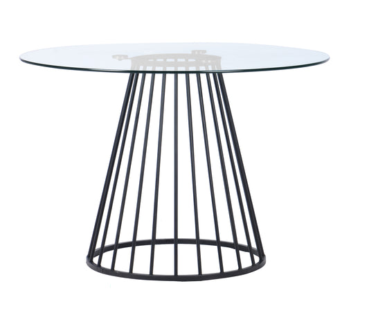 Modrest Holly Modern Round Clear Glass and Black Dining Table