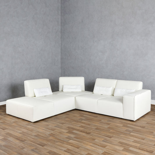 Lamod Italia Hollywood Italian White Leather LAF Chaise Sectional Sofa