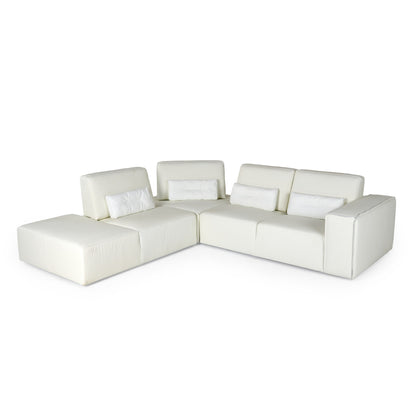 Lamod Italia Hollywood Italian White Leather LAF Chaise Sectional Sofa