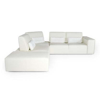 Lamod Italia Hollywood Italian White Leather LAF Chaise Sectional Sofa