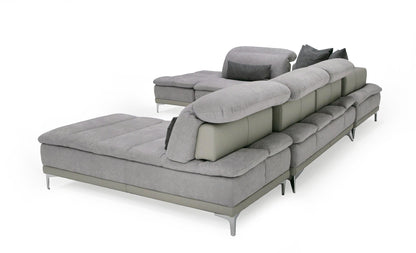 David Ferrari Horizon Modern Grey Fabric Grey Leather U Shaped Sectional Sofa
