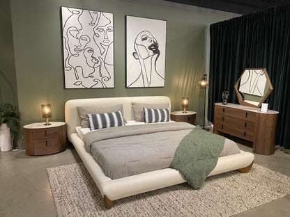 Modrest Fleury Contemporary Cream Fabric and Walnut Bedroom Set