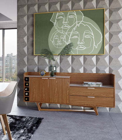 Modrest James Contemporary Walnut and White Buffet
