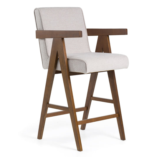 Modrest Joseline Modern Beige Fabric Walnut Counter Chair