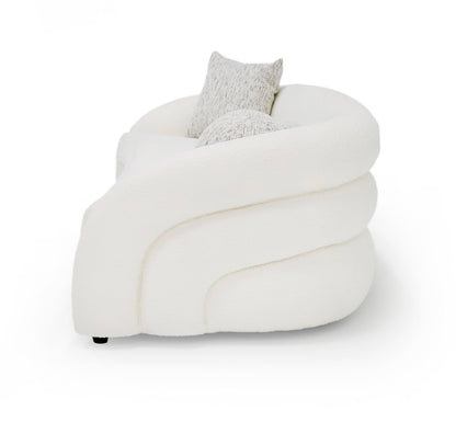 Modrest Joshua Modern 4-Seater Curved White and Taupe Fabric Sofa