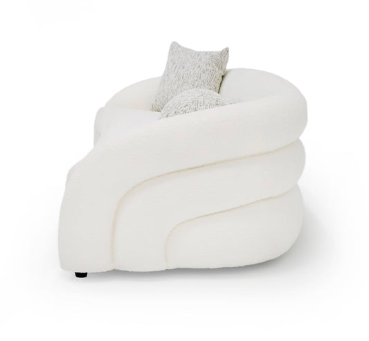Modrest Joshua Modern 4-Seater Curved White and Taupe Fabric Sofa