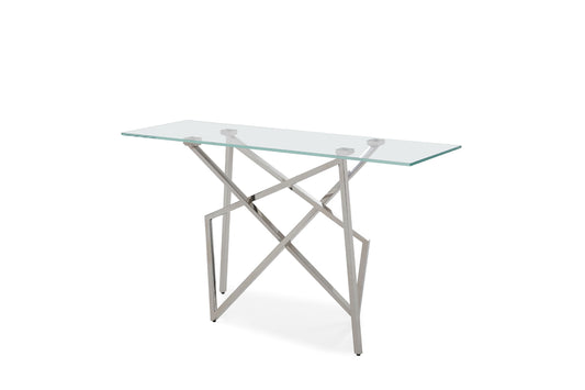 Modrest Hawkins Modern Glass and Stainless Steel Console Table