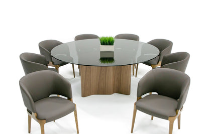 Modrest Kaye Modern Walnut Glass 71" Round Dining Table