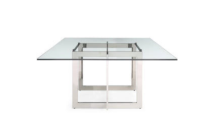 Modrest Keaton Square Modern Glass Stainless Steel Dining Table