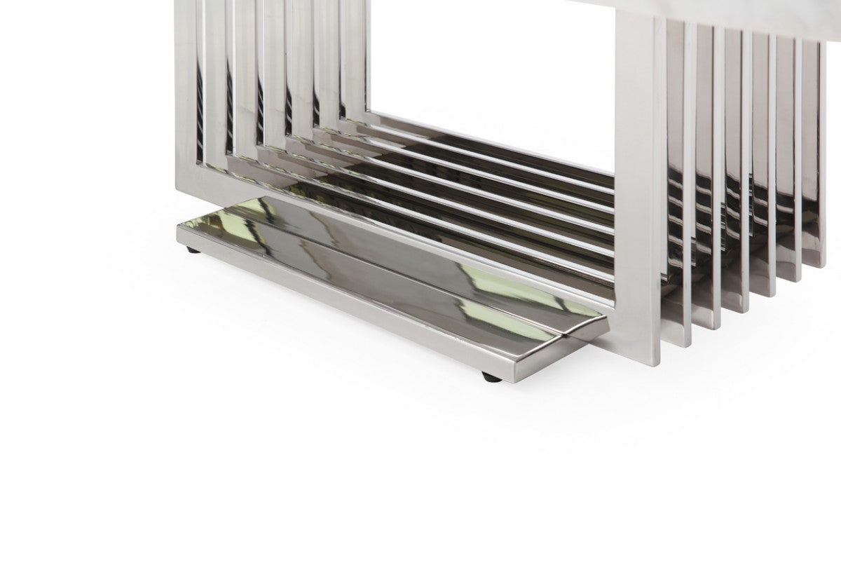 Modrest Kingsley Modern Marble and Stainless Steel Coffee Table