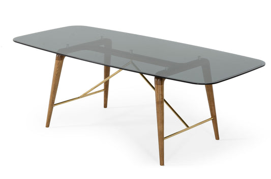 Modrest Kipling Modern Smoked Glass and Walnut Large Dining Table