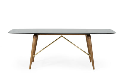 Modrest Kipling Modern Smoked Glass and Walnut Large Dining Table