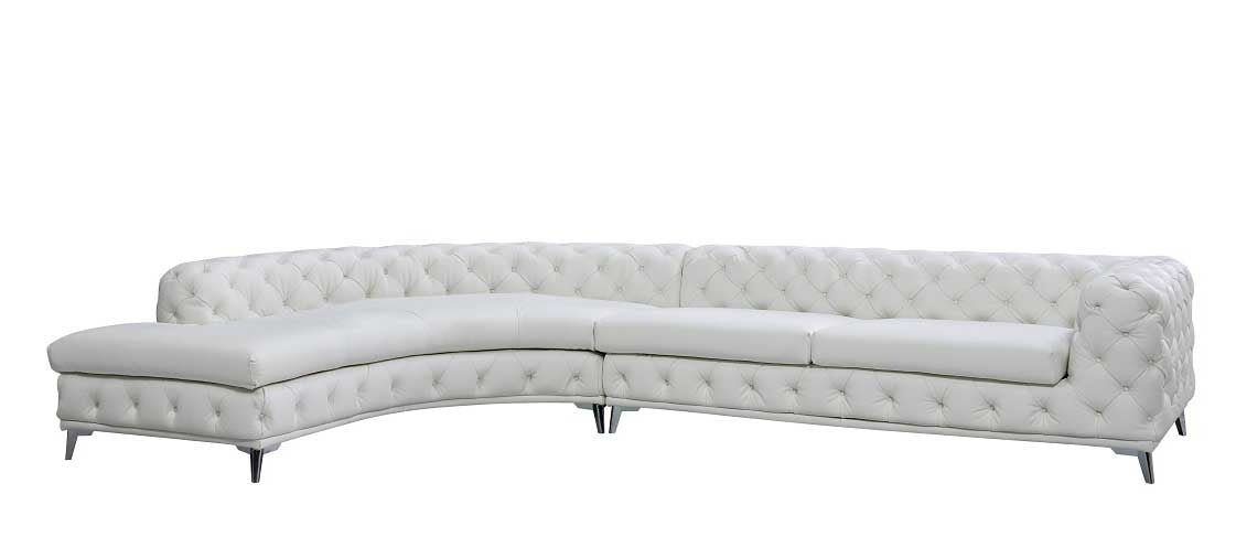 DIvani Casa Kohl Contemporary White LAF Curved Shape Sectional Sofa w/ Chaise