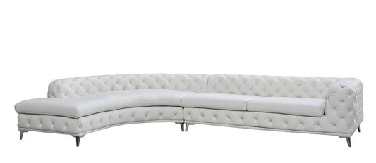DIvani Casa Kohl Contemporary White LAF Curved Shape Sectional Sofa w/ Chaise