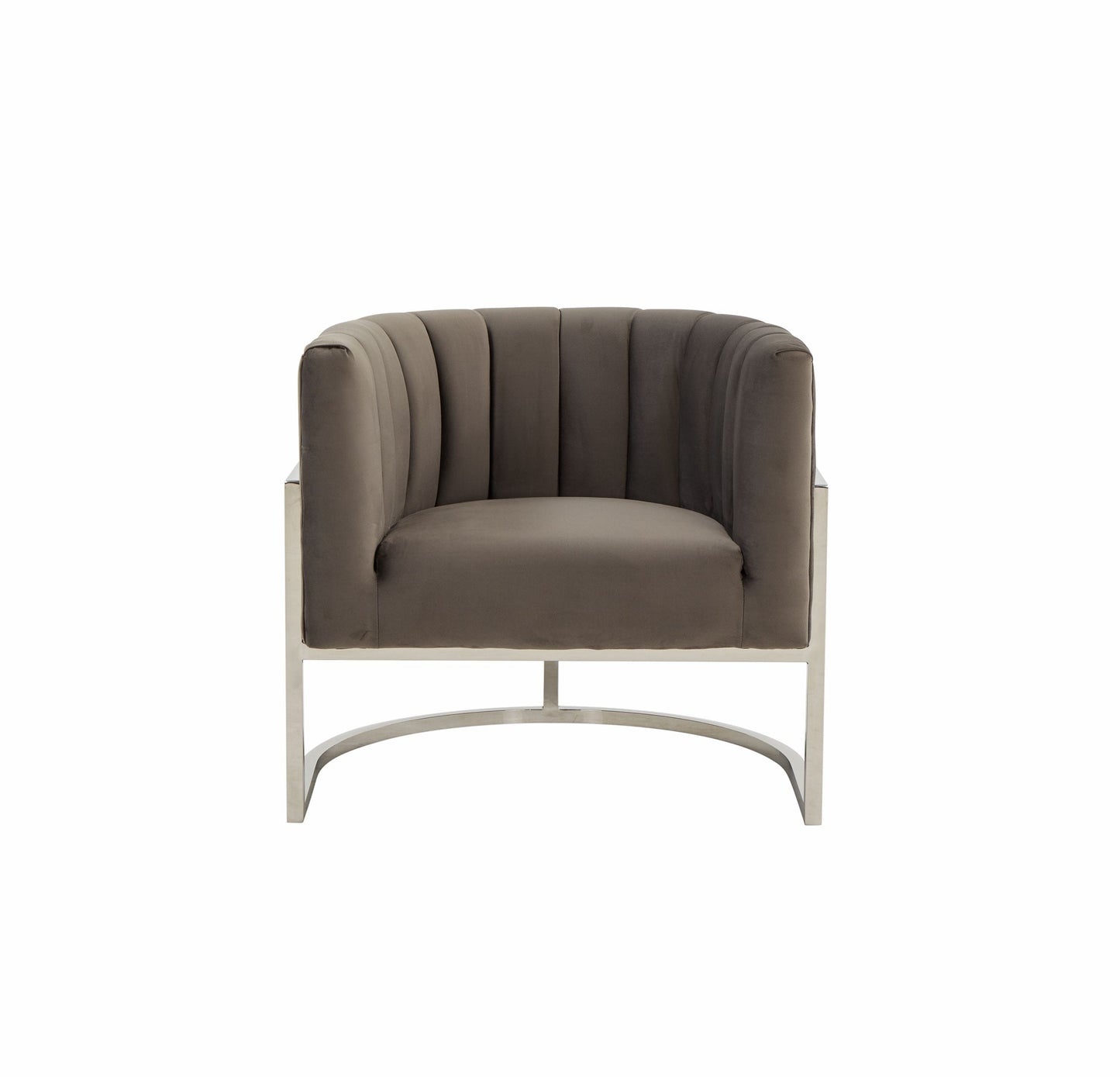 Modrest Landau Modern Grey Velvet and Stainless Steel Accent Chair