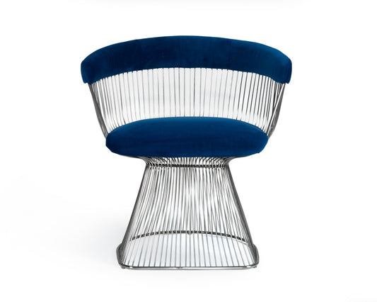 Modrest Lauren Blue Velvet and Stainless Steel Dining Chair