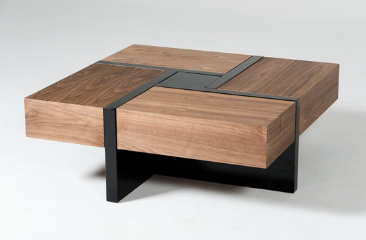 Modrest Makai Modern Walnut and Black Square Coffee Table