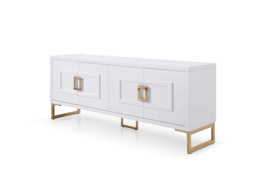 Modrest Leah Contemporary White High Gloss and Champagne Gold Buffet