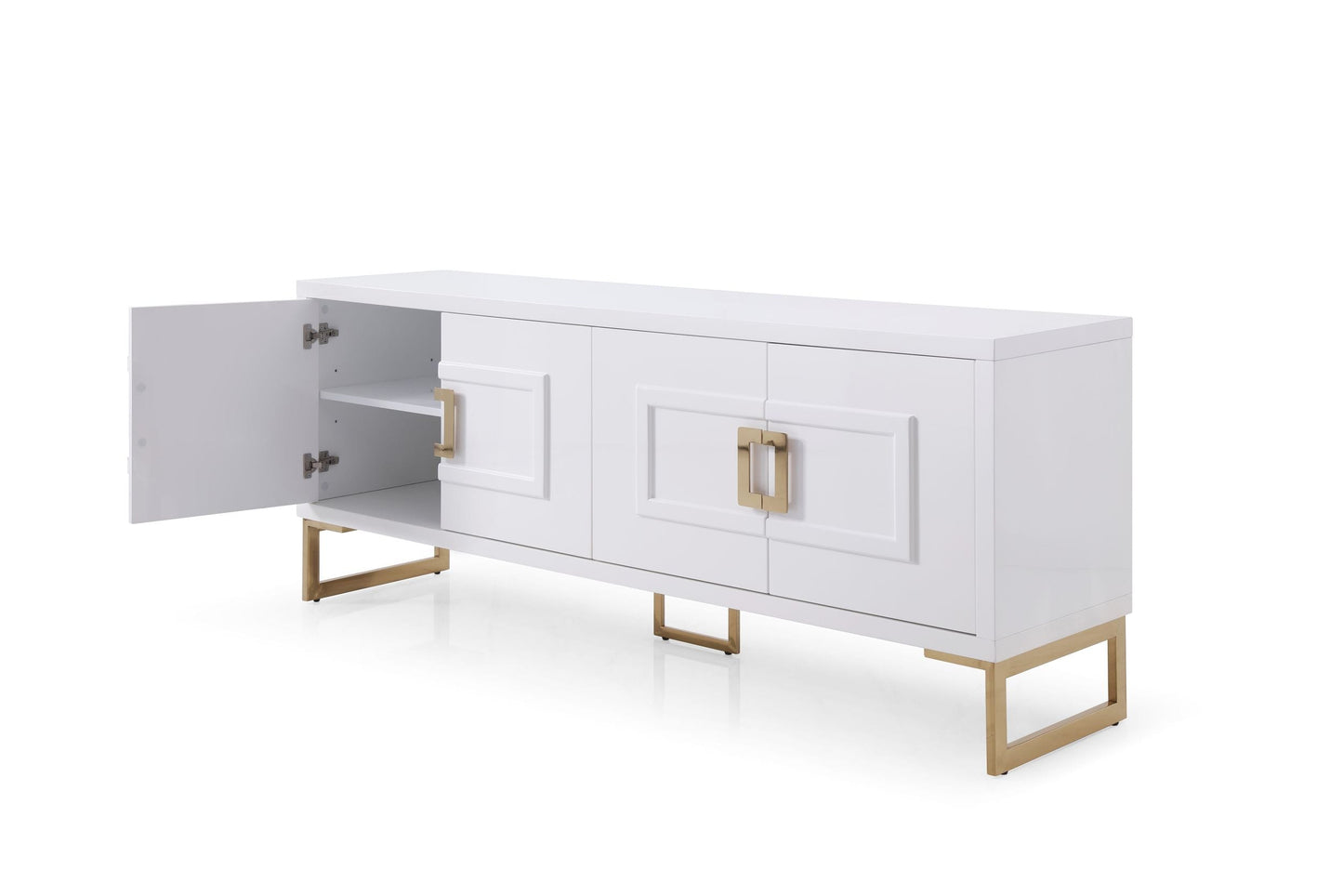 Modrest Leah Contemporary White High Gloss and Champagne Gold Buffet