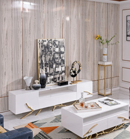 Modrest Legend 87"-Wide Modern White Gold TV Stand