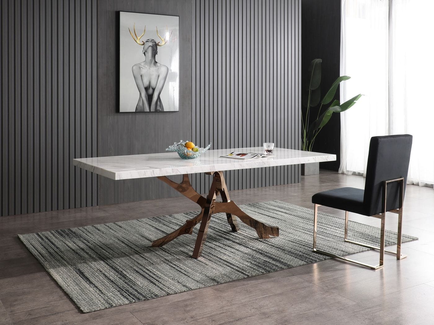 Modrest Legend Modern White Marble and Rosegold Dining Table