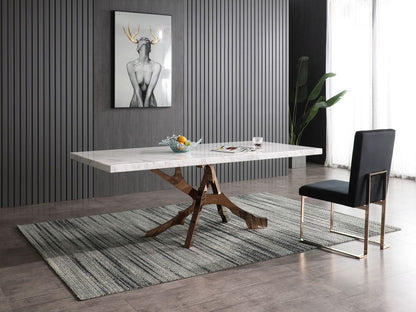 Modrest Legend Modern White Marble and Rosegold Dining Table