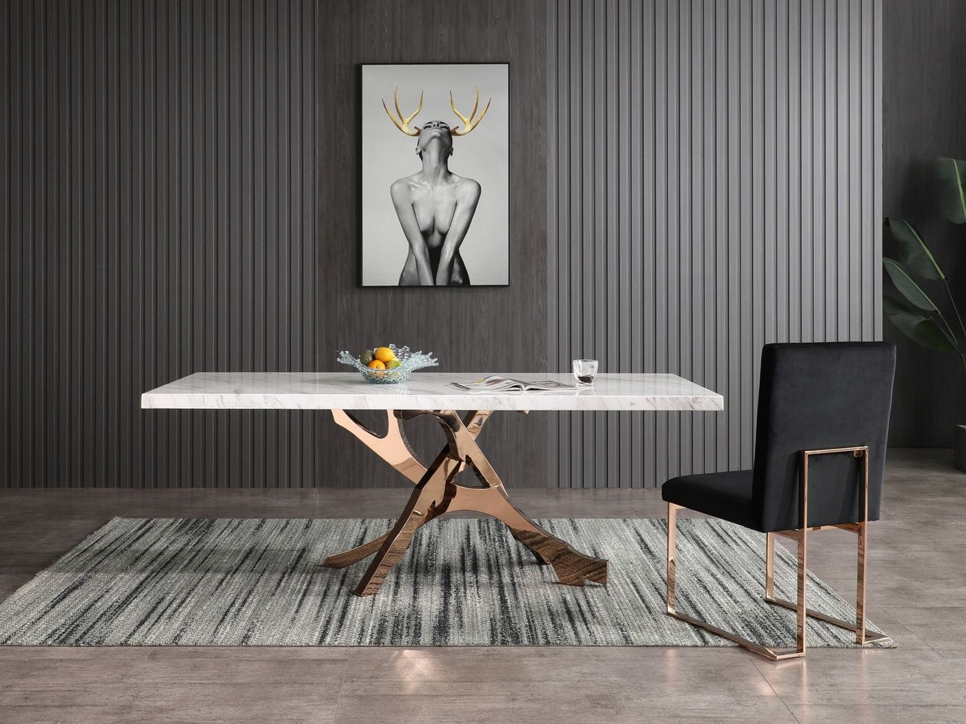 Modrest Legend Modern White Marble and Rosegold Dining Table