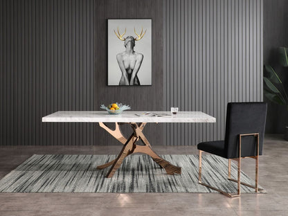 Modrest Legend Modern White Marble and Rosegold Dining Table