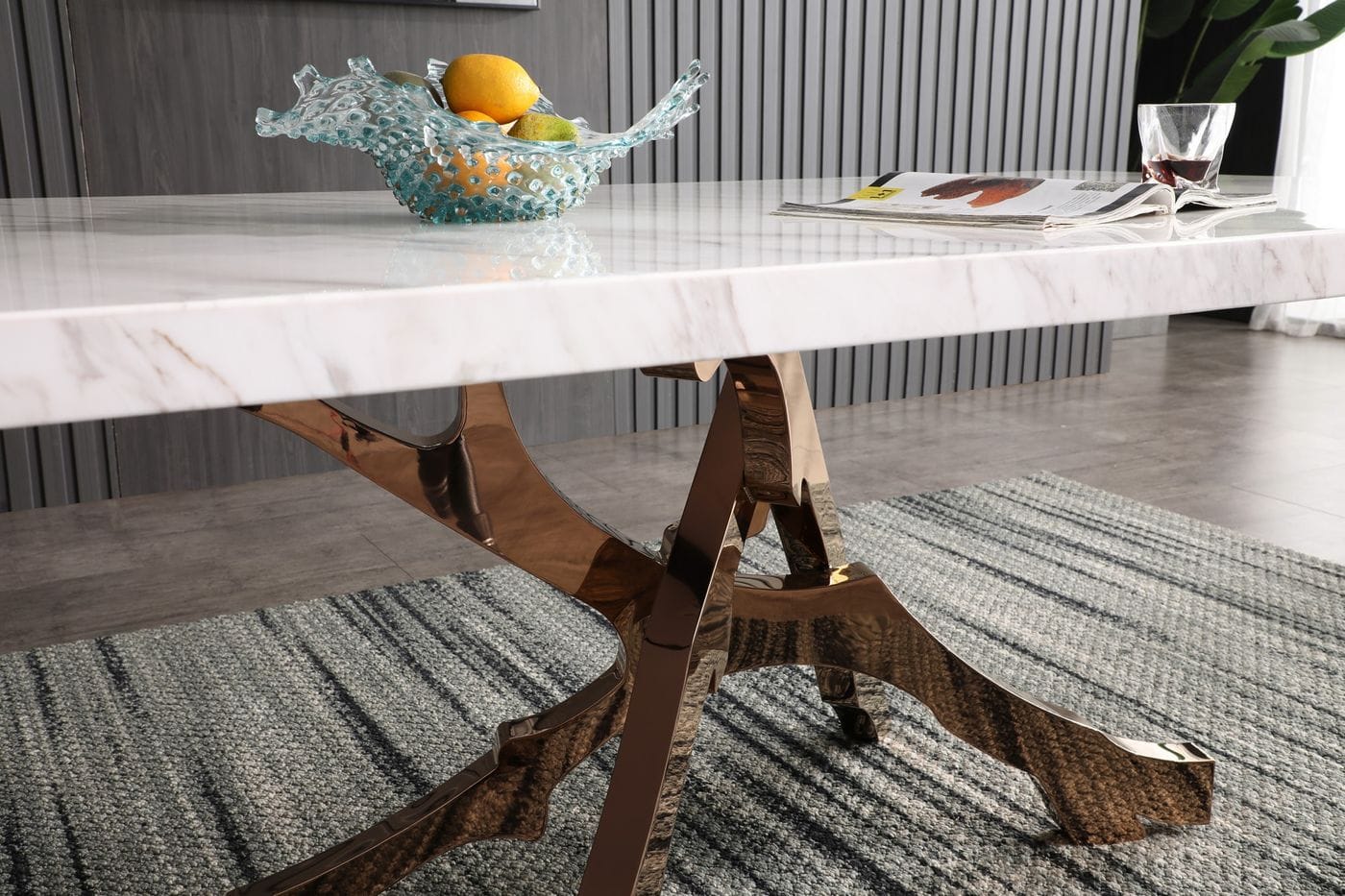 Modrest Legend Modern White Marble and Rosegold Dining Table