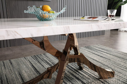 Modrest Legend Modern White Marble and Rosegold Dining Table