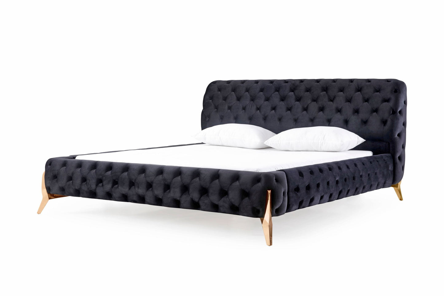 Modrest Legend Modern Black Velvet and Rosegold Bed