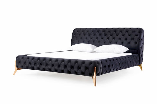 Modrest Legend Modern Black Velvet and Rosegold Bed