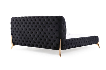 Modrest Legend Modern Black Velvet and Rosegold Bed