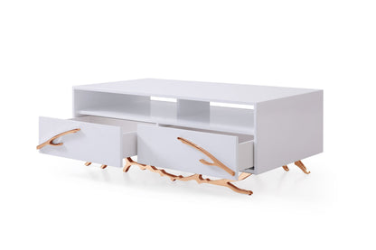 Modrest Legend Modern White and Rosegold Coffee Table