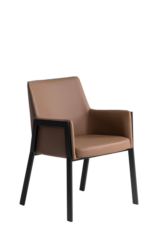 Modrest Leshay Modern Dark Camel Vegan Leather Black Metal Dining Chair