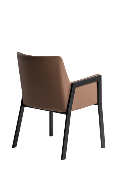 Modrest Leshay Modern Dark Camel Vegan Leather Black Metal Dining Chair