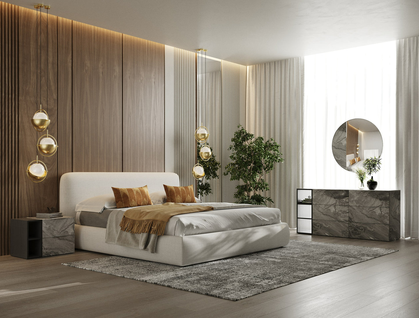 Modrest Liam Modern Ivory Fabric Upholstered Bed