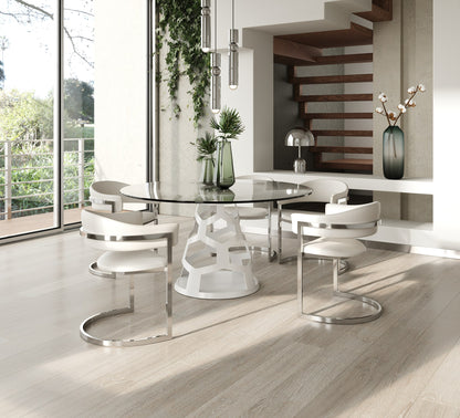 Modrest Lilly Modern 12mm Round Glass White Dining Table