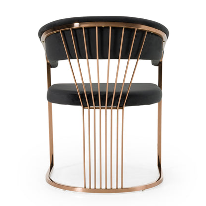 Modrest Linda Modern Black Velvet and Rosegold Dining Chair