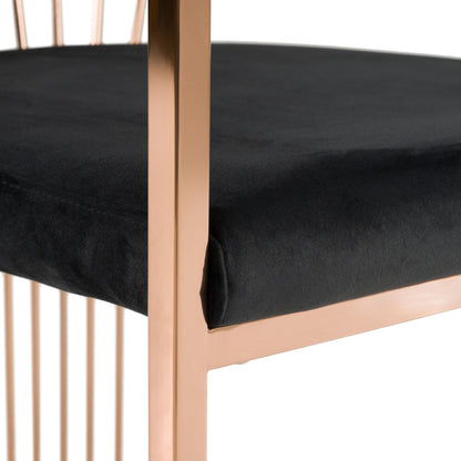 Modrest Linda Modern Black Velvet and Rosegold Dining Chair