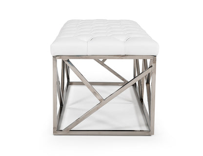 Modrest Lindsey Modern White Leatherette and Stainless Steel Bench