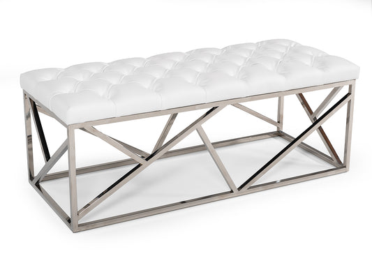 Modrest Lindsey Modern White Leatherette and Stainless Steel Bench