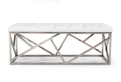 Modrest Lindsey Modern White Leatherette and Stainless Steel Bench