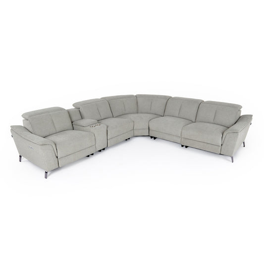 Divani Casa Lloyd Modern Grey Fabric Sectional with Recliners Console