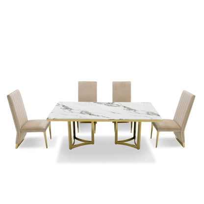 Modrest Loomis White Marble and Gold Dining Table