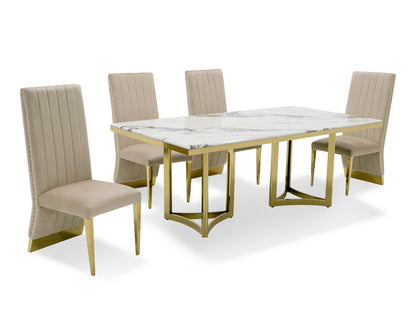 Modrest Loomis White Marble and Gold Dining Table