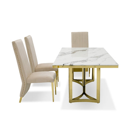 Modrest Loomis White Marble and Gold Dining Table
